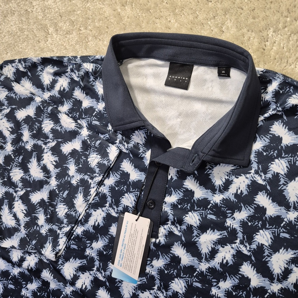 Dunning Polo Shirt Mens XL Blue Geometric Performance Golf Preppy Academia New